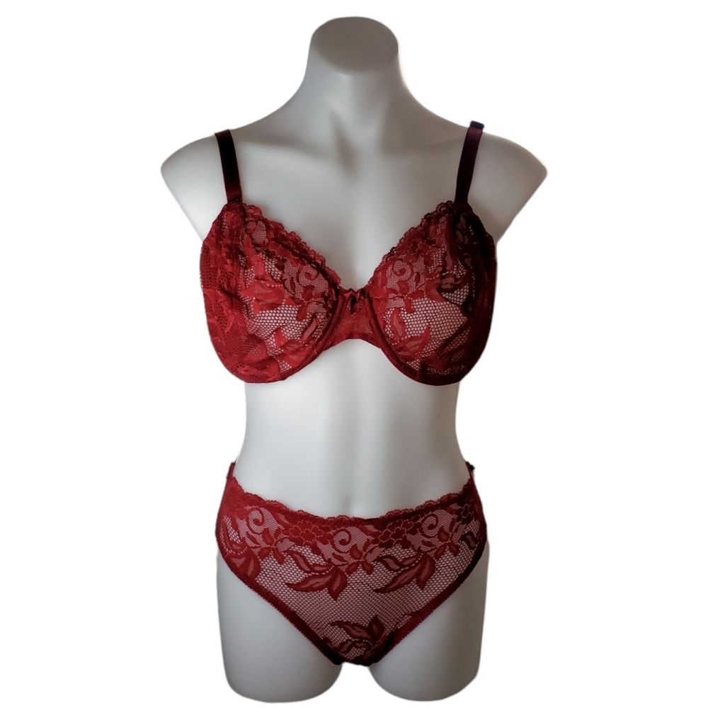 Victoria's Secret Vintage Fishnet Floral Unlined Bra 40DD and Bikini Panty XXL